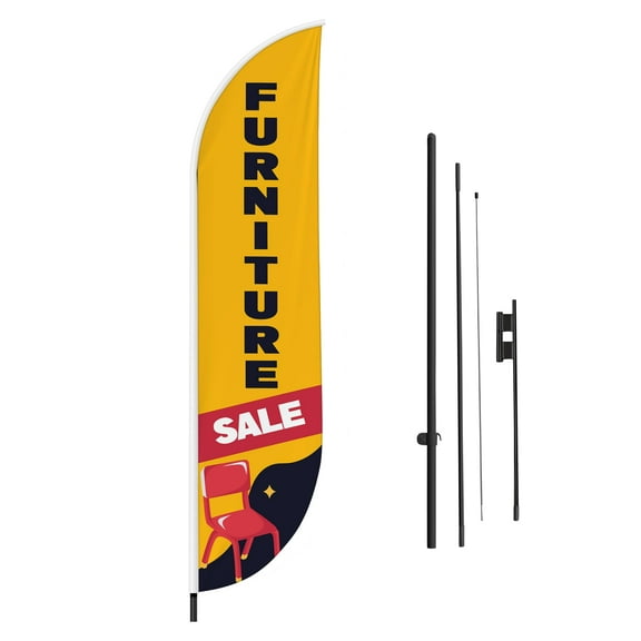 Furniture Sale Feather Flag(11.5feetX2.5feet) by DreamController for Business Outside with optional add-on Pole(15Feet) and Groundspike | Custom Swooper Flag | Made in USA