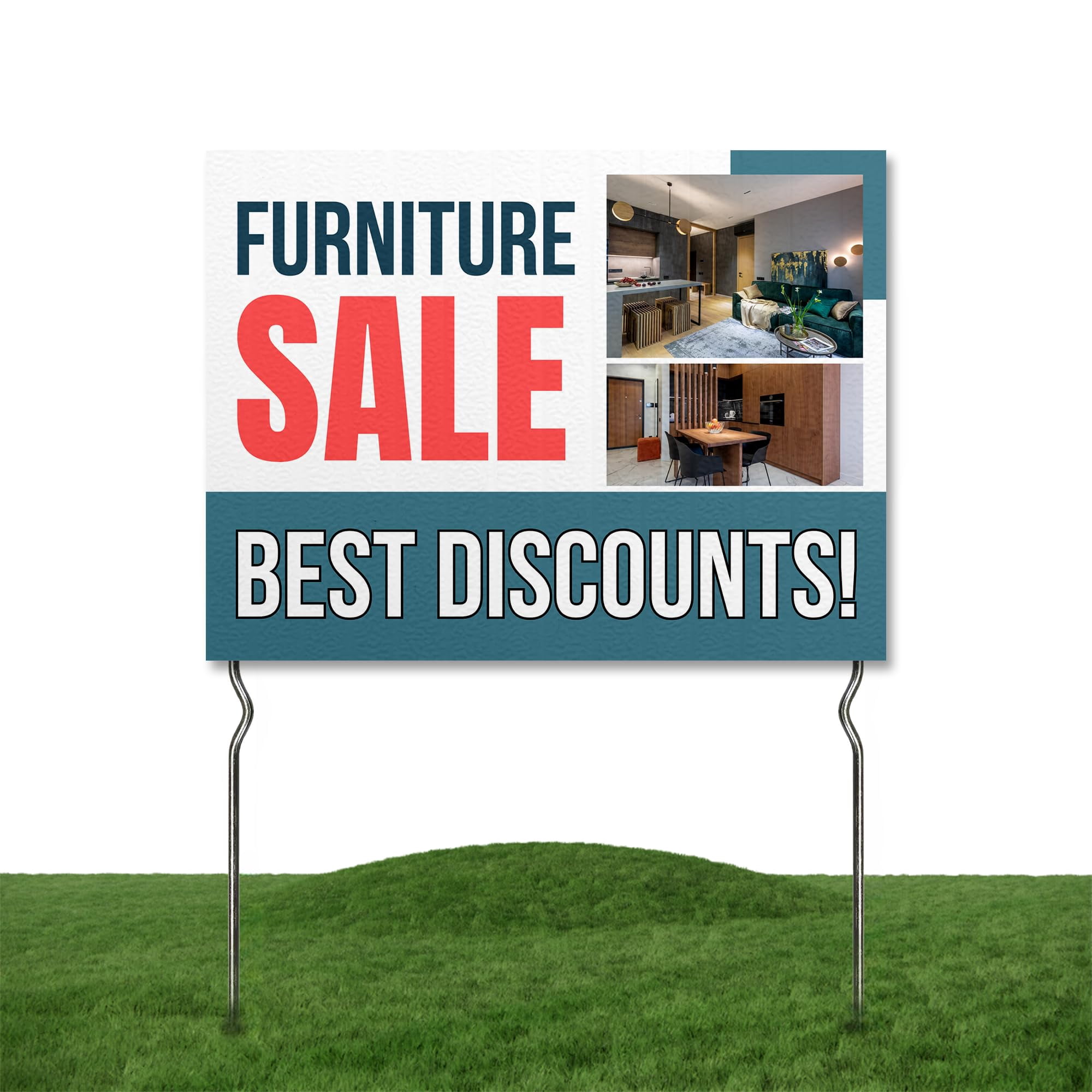 Furniture Sele - Besst Discounts! Yard Sign by DC | 24"x18" Double Sided Furniture Garden Sign with 13” Metal Stakes | Outdoor Signs Waterproof for Lawn, Patio, Sidewalk & House | Set of 2