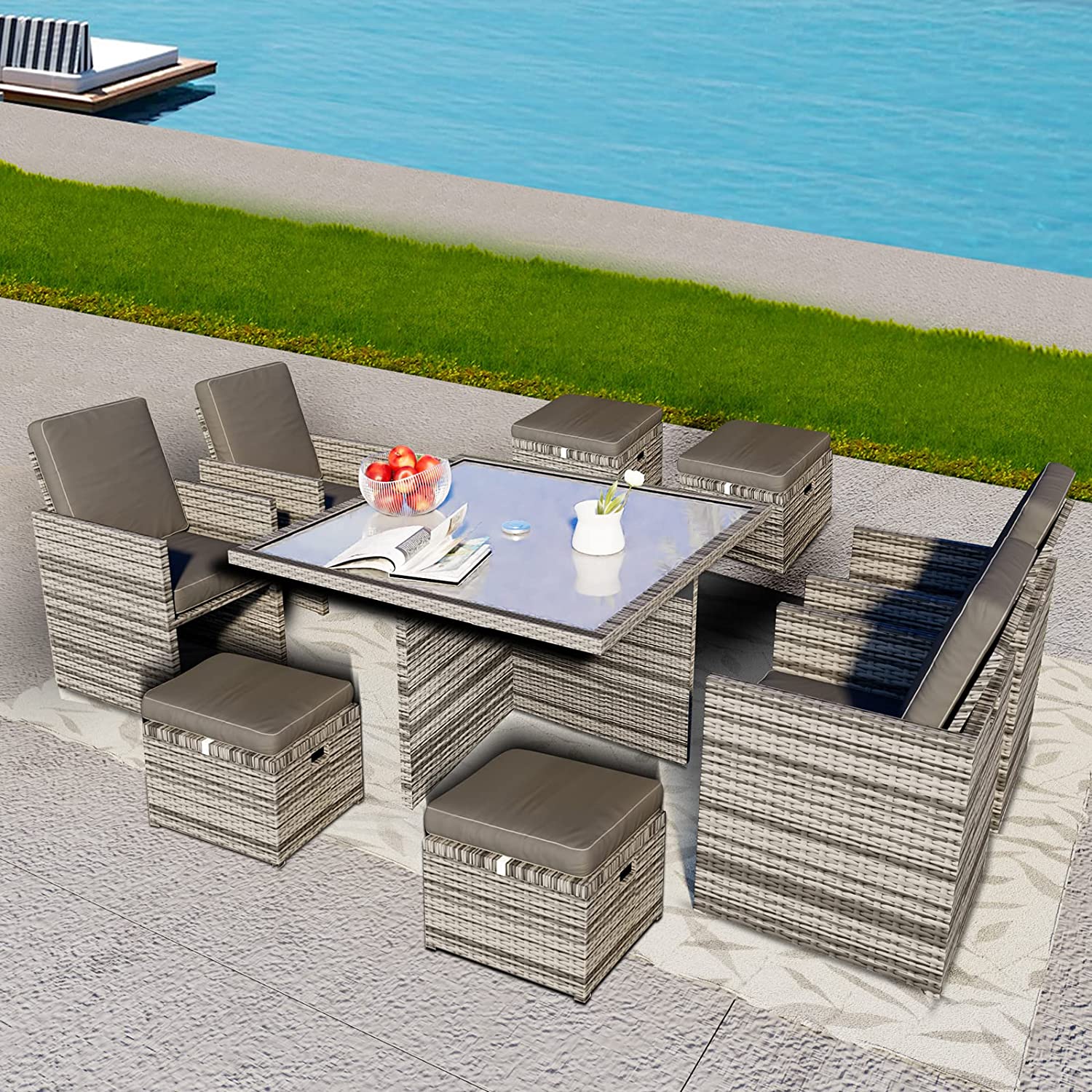 Furniture Set 9 Pieces Outdoor Patio Furniture Rattan Patio