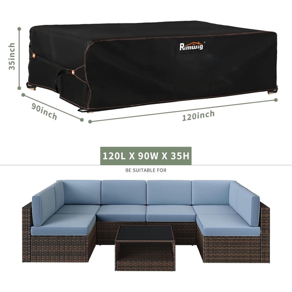 Furniture Set Cover, Outdoor Sectional Sofa Couch Set Covers Waterproof, Garden Dining Table Chair Set Cover 120" L x 90" W x 35" H Black