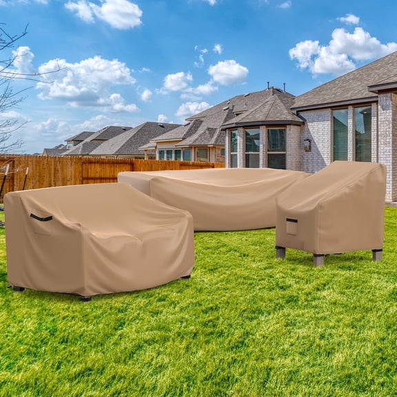 Furniture Set Cover Waterproof, Heavy Duty Funiture Covers for Outdoor Sectional Sofa Set Wicker Rattan Table Chair Rectangular,108"L×82"W×28"H,Brown
