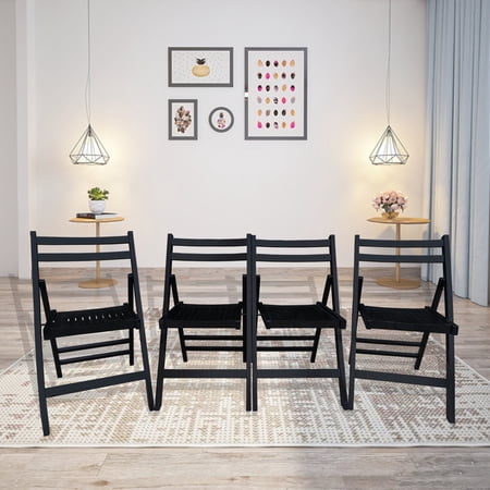 Furniture Slatted Wood Folding Special Event Chair Black, Set Of 4
