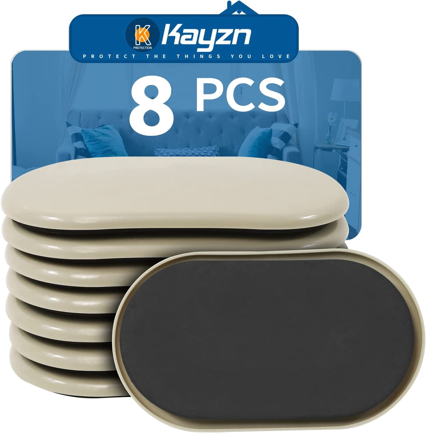 Furniture Slider, 3-1/2" x 6" Oval Heavy-Duty Movers, Reusable Carpet Sliders for Furniture, Heavy Moving Pads - Protect The Surface of (8 Pack)