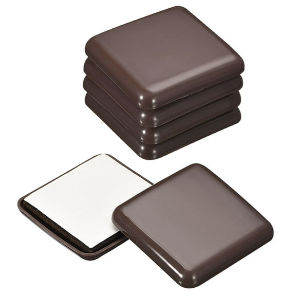 Furniture Sliders, 16Pcs 2" - Plastic Self-adhesive Square Sliding Pads, Chair Glides for Carpeted Floors (Brown)