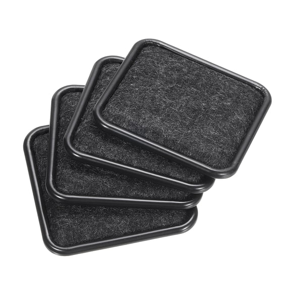 Furniture Sliders, 4Pcs 1 8/9" - Felt Square Sliding Pads, Reusable Furniture Caster Cups for Carpeted (Black)