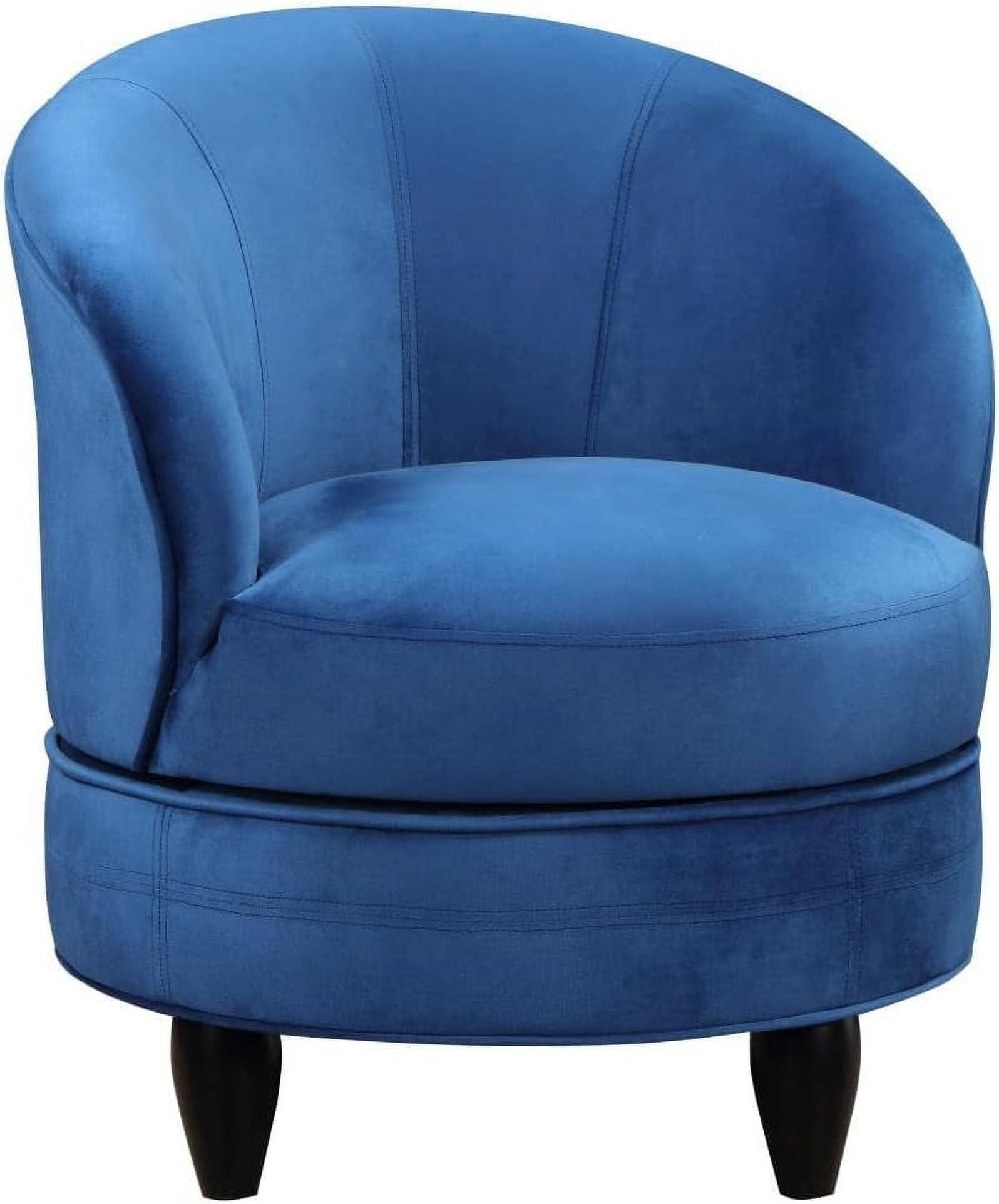 Sophia Blue Velvet Swivel Barrel Accent Chair with Wood Base