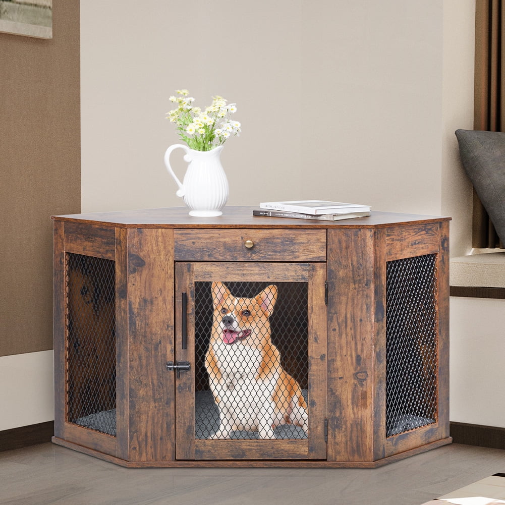 Furniture Style Corner Dog Crate for Small Medium Dogs, Indoor