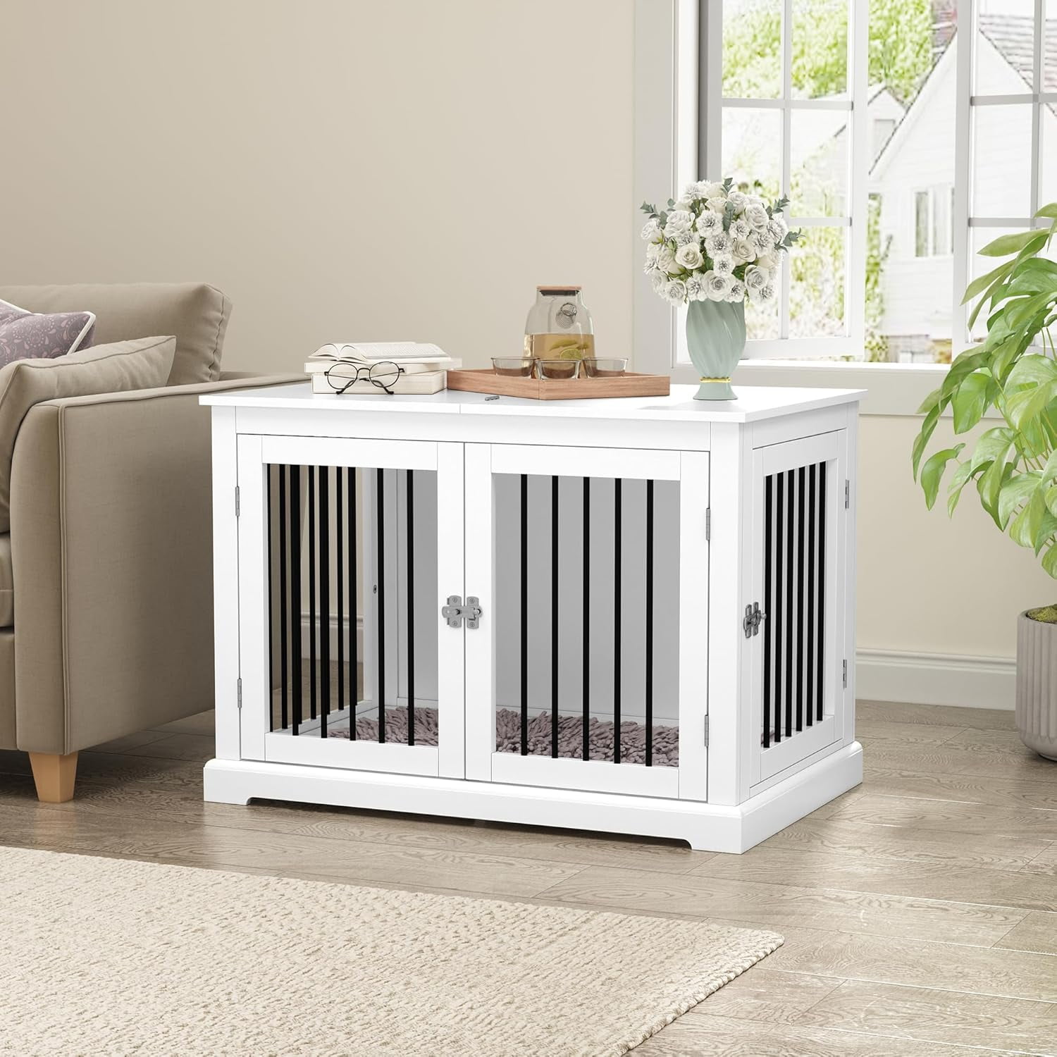 Image showcasing Furniture Style Dog Crate with Cushion, Dog Kennel Medium, Dog Crates ...