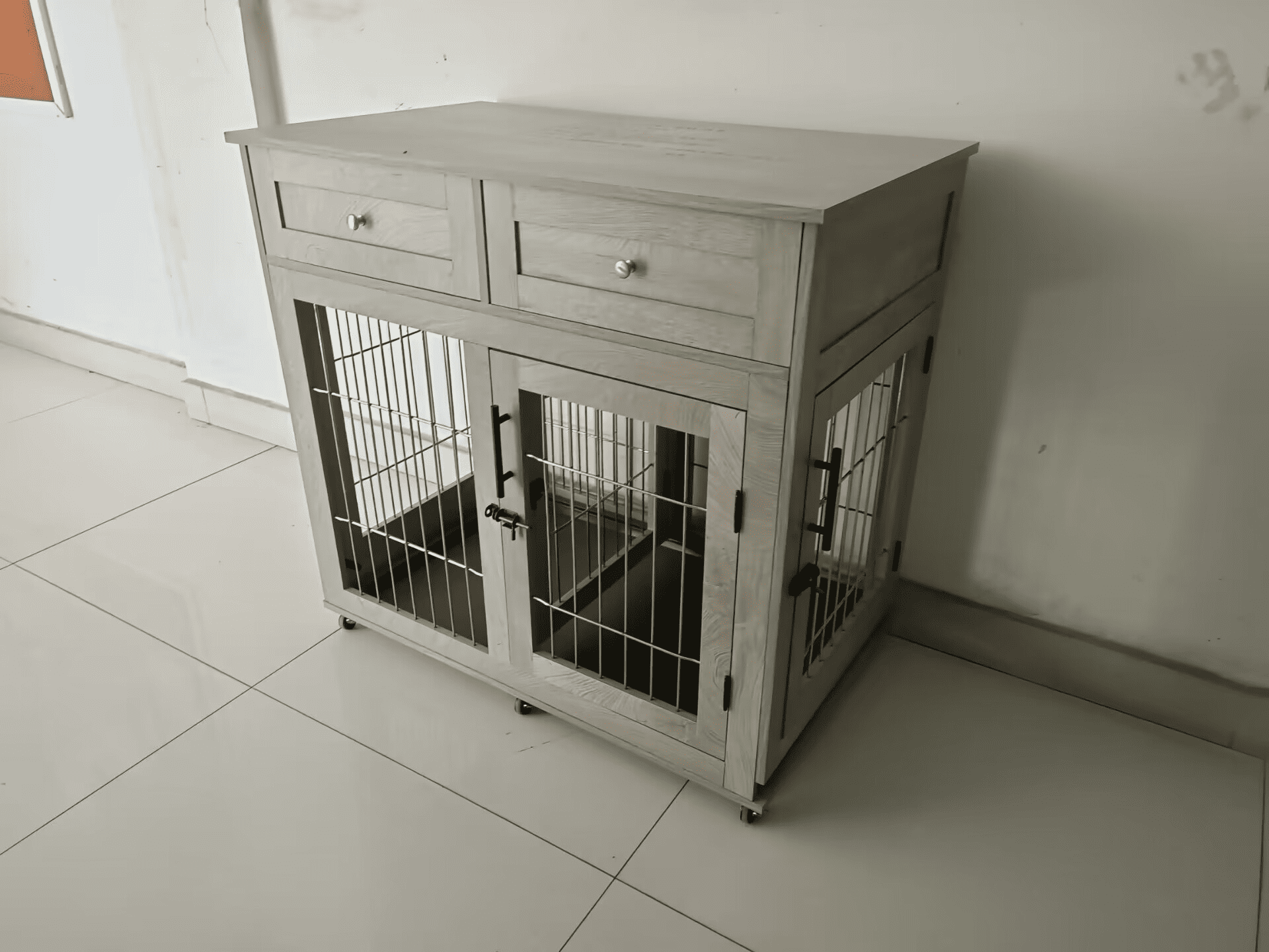 Furniture Style Dog Crate with Divider and Tray,Mesh Dog Kennels with 2