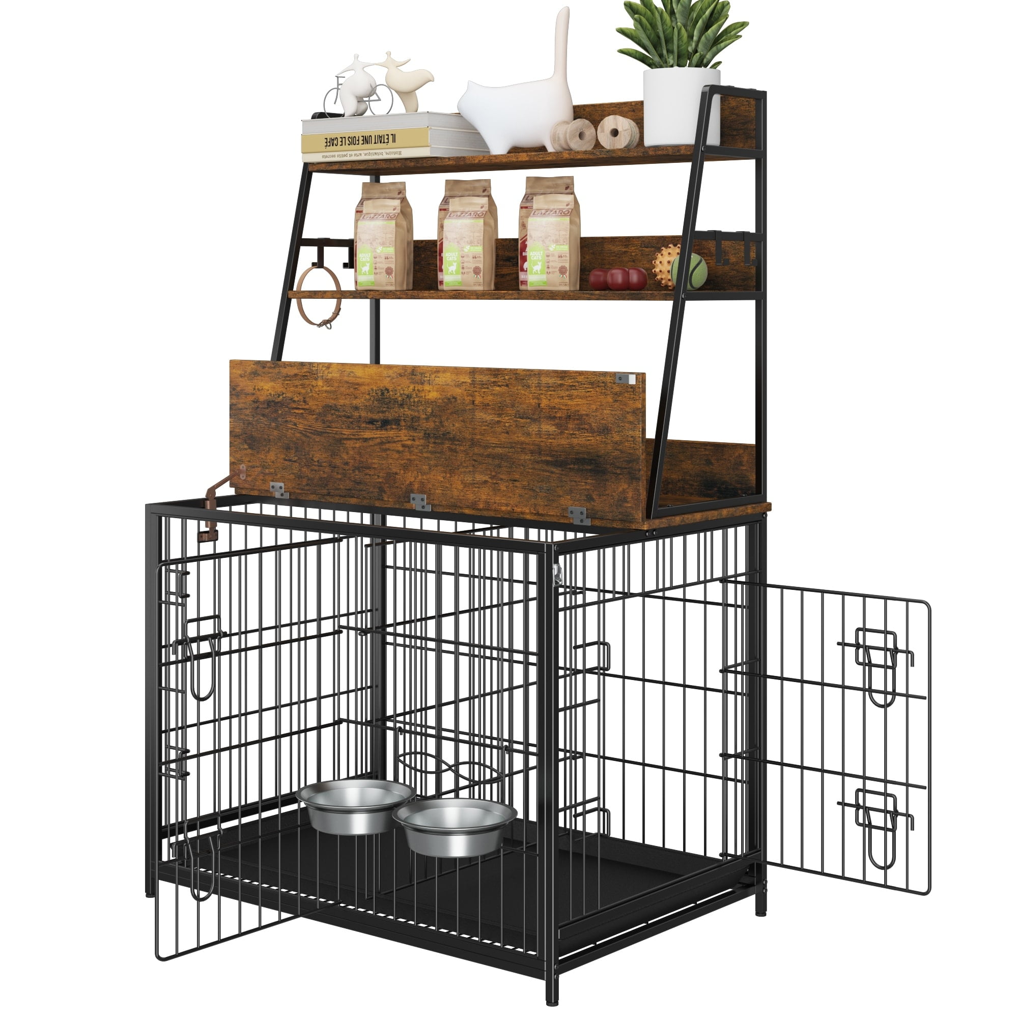 Brown Multi-Purpose Dog Crate with Storage Shelves