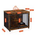 thumbnail image 1 of Furniture Style Dog Crate Side Table With Rotatable Feeding Bowl, Wheels, Three Doors, Flip-Up Top Opening. Indoor, Rustic Brown, 43.7"W x 30"D x 33.7"H, 1 of 1