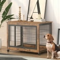 Furniture Style Dog Crate Side Table on Wheels with Double Doors and