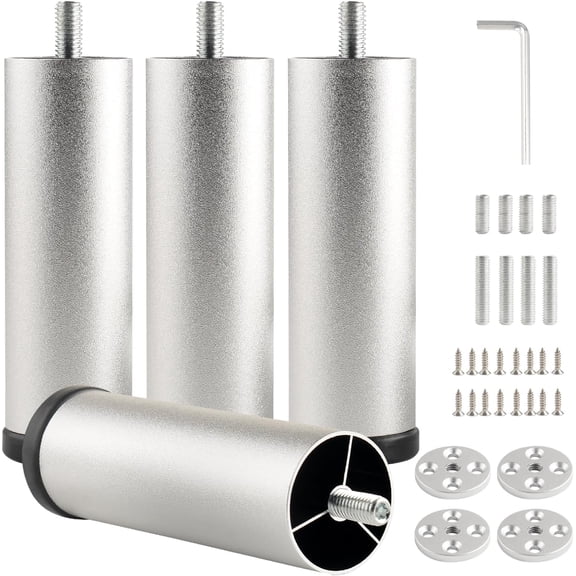 Furniture Support Legs Silver 4.7 Inch Couch Legs Screw in M8 Replacement End Table Feet Cylinder Aluminum Alloy Cabinet Leg Extensions Bed Frame Foot