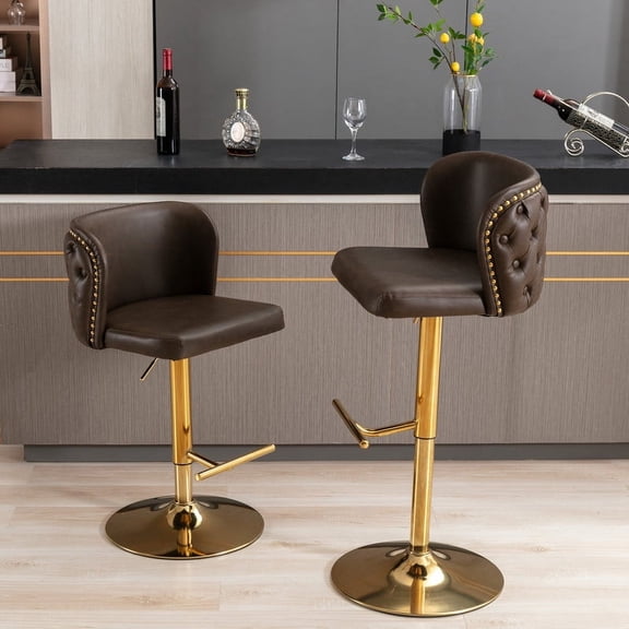 Furniture,Swivel Barstools Adjusatble Seat Height, Modern PU Upholstered Bar Stools with the whole Back Tufted, for Home Pub and Kitchen Island（Brown, Set of 2）