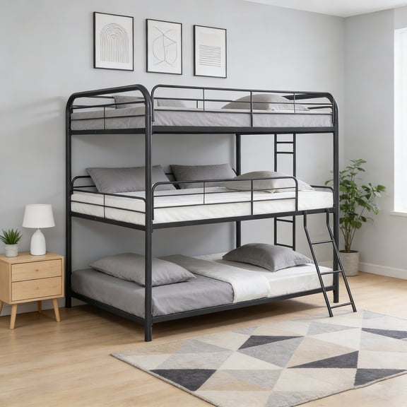Furniture Triple Bunk Bed, FULL/FULL/FULL, black