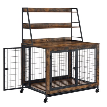 View of Createshao 45 inch Heavy Duty Dog Crate, Metal Kennel with Lockable ...
