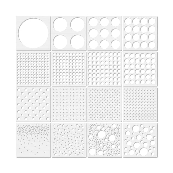 Furniture and Fabric Painting Stencil Set, 16 Dot Pattern Templates with Varied Cutout Sizes, 15 cm Sheets for Decorative Repeating Designs