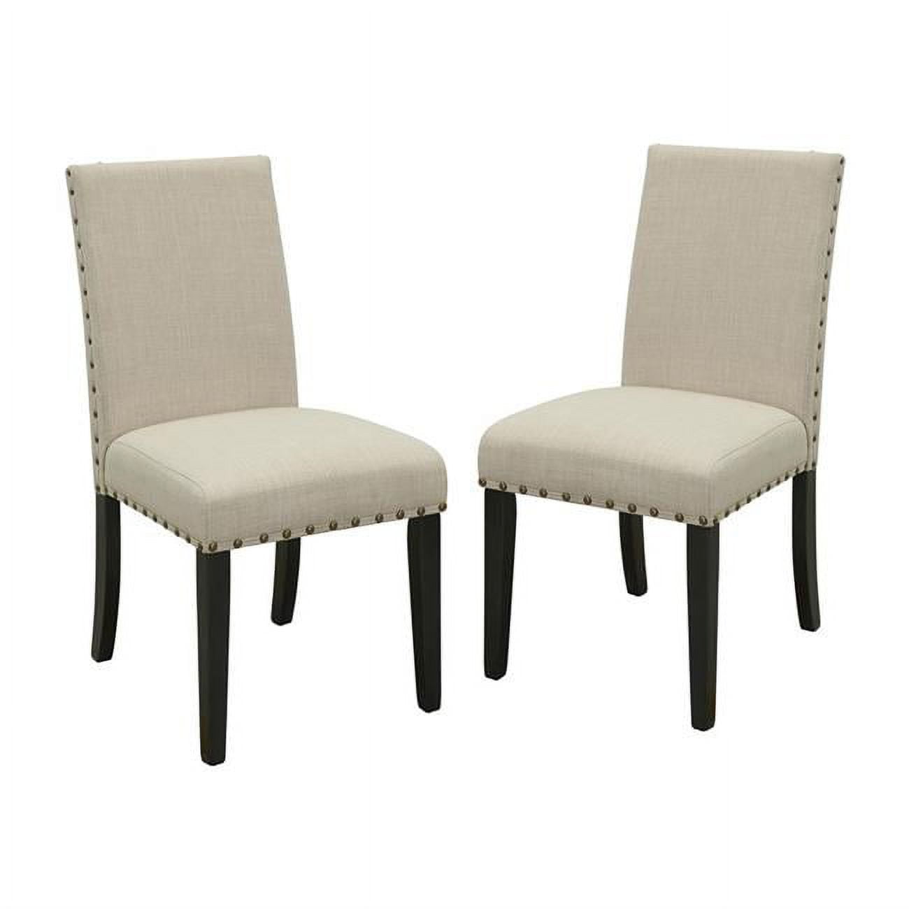 Furniture of America 38 x 19 x 24.5 in. Caiti Transitional Nailhead Trim Side Chairs, Beige - Set of 2