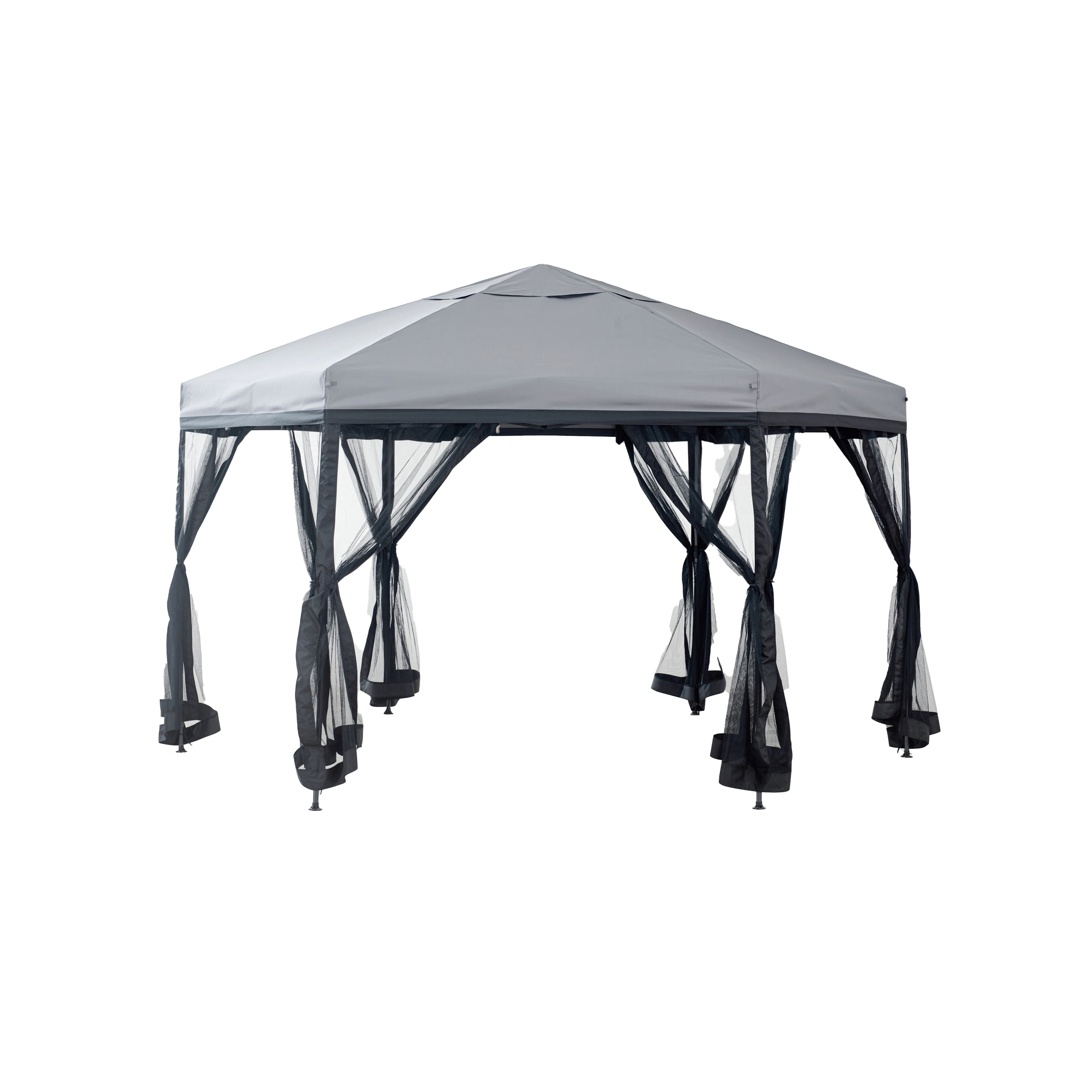 Furniture of America Aaron 11'x11' Outdoor Gazebo with Soft Top Canopy and Mosquito Netting, Gray
