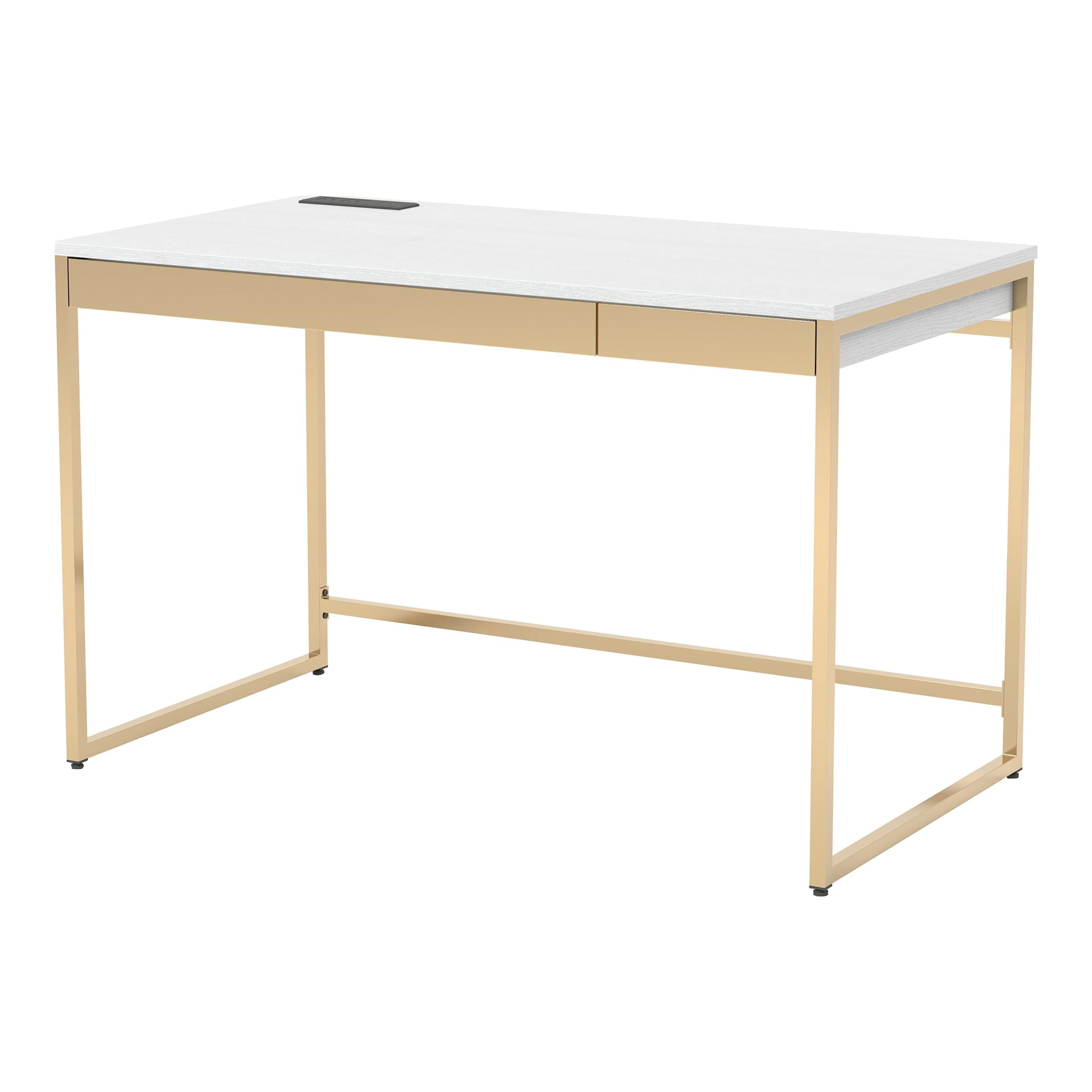 Furniture of America Abair Metal Writing Desk with USB Port in White ...