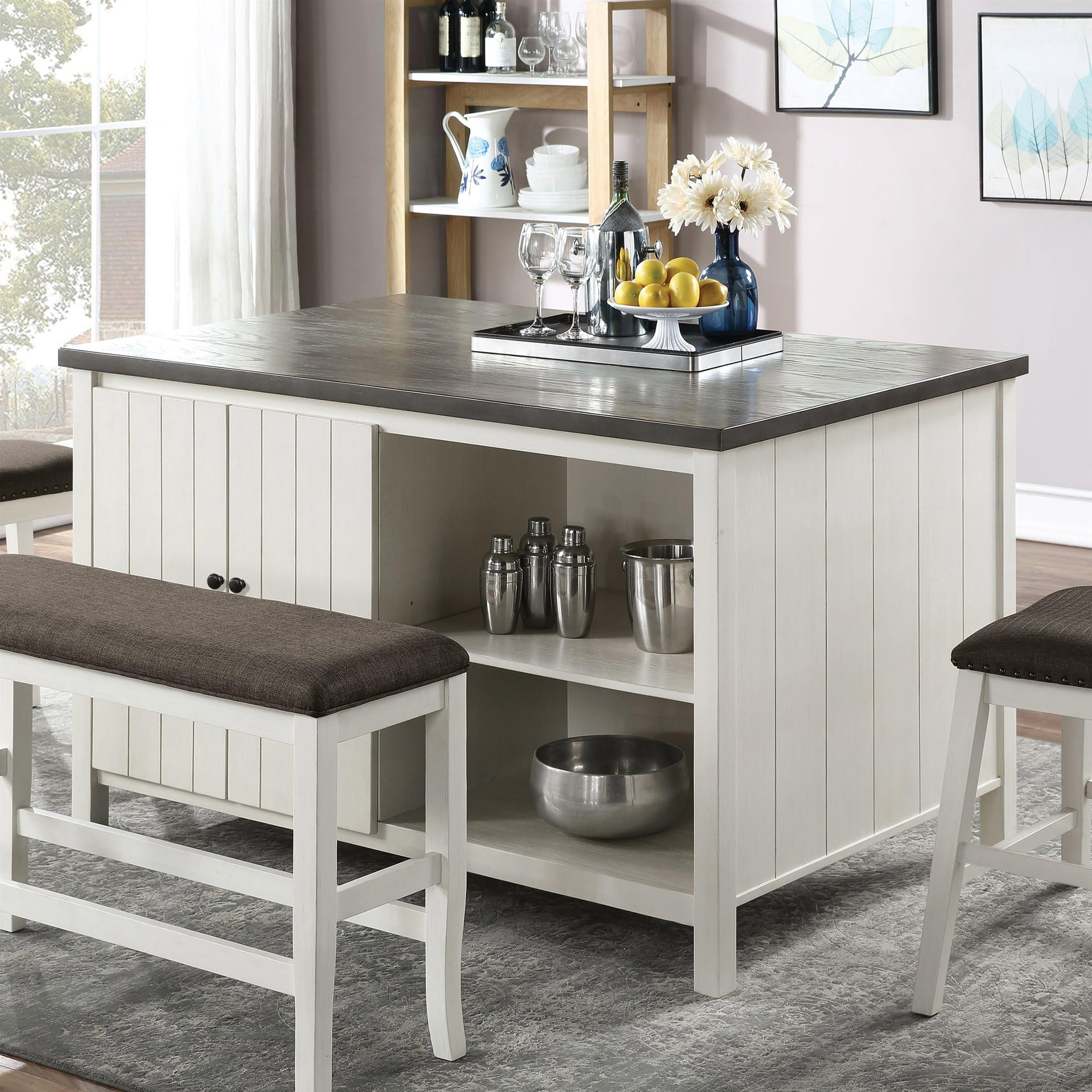 Antique White and Dark Gray Wood Counter Height Dining Table