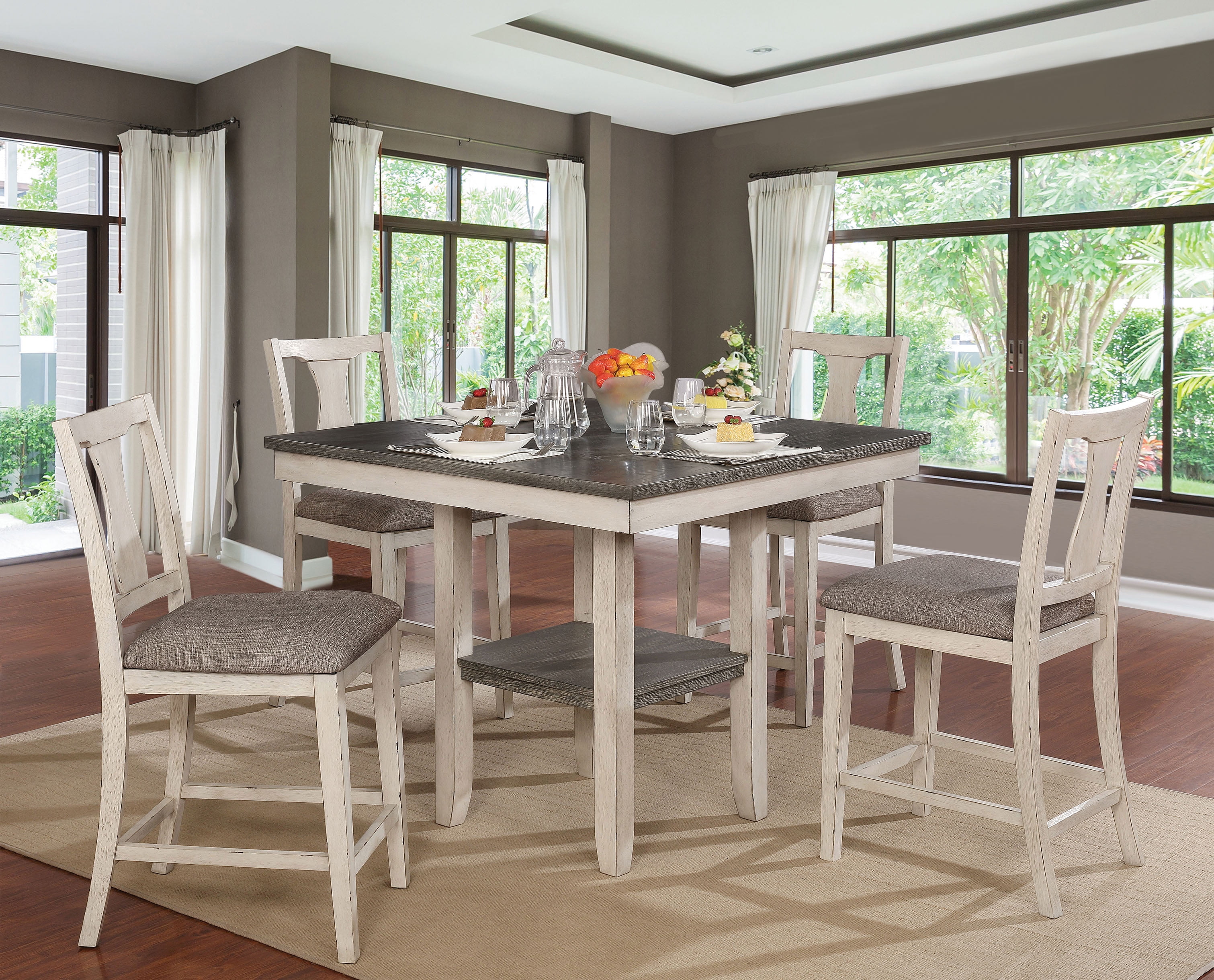 Furniture of America Abram II Contemporary 5-Piece Counter Dining Set, Gray