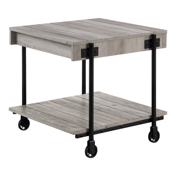 Furniture of America Acres Wood Natural End Table with Metal Black Wheels