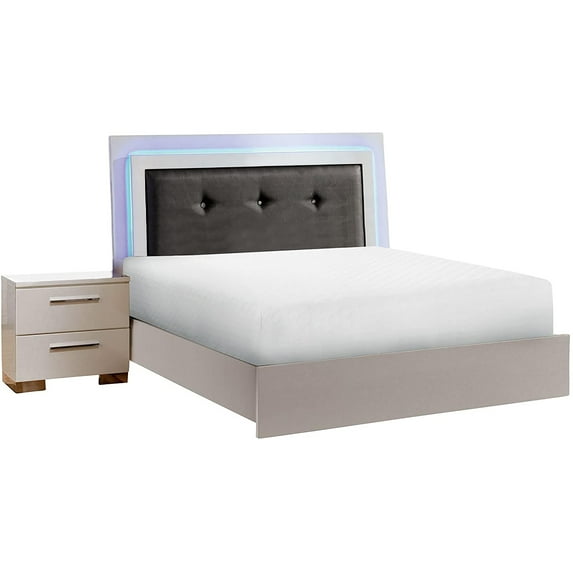 Furniture of America Acrysta Bedroom Set, 1 Eastern King Bed, 1 Nightstand, Glossy White