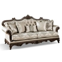 Furniture of America Adelaide Beige Tufted Fabric Sofa in Dark Cherry