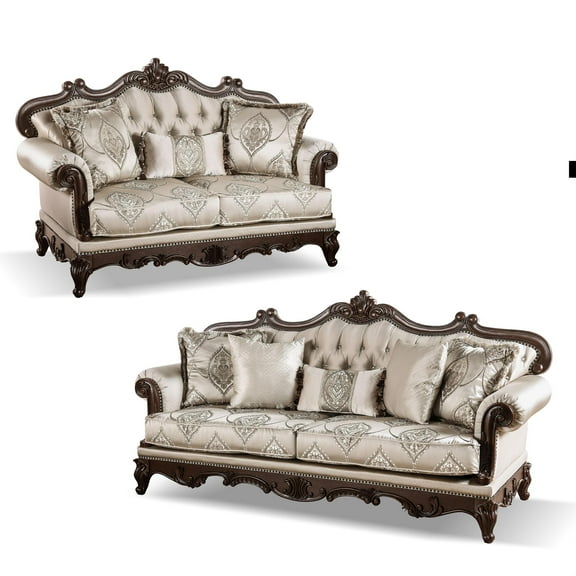 Furniture of America Adelaide Fabric and Wood 2-Piece Sofa Set in Beige