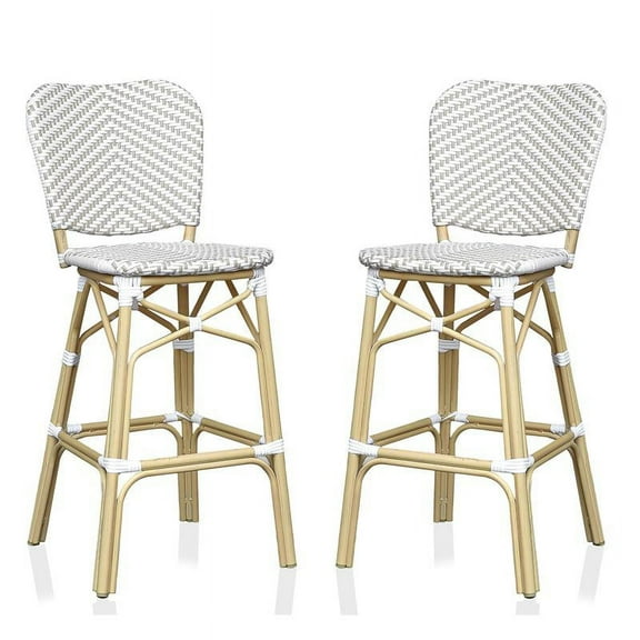 Furniture of America Adino Aluminum Patio Bar Chair in Gray (Set of 2)