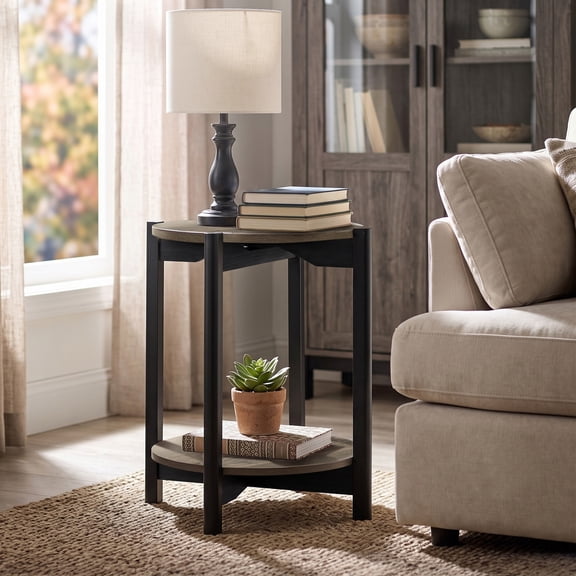 Furniture of America Afra Modern Wood Round End Table with Open Bottom Shelf, Dark Gray