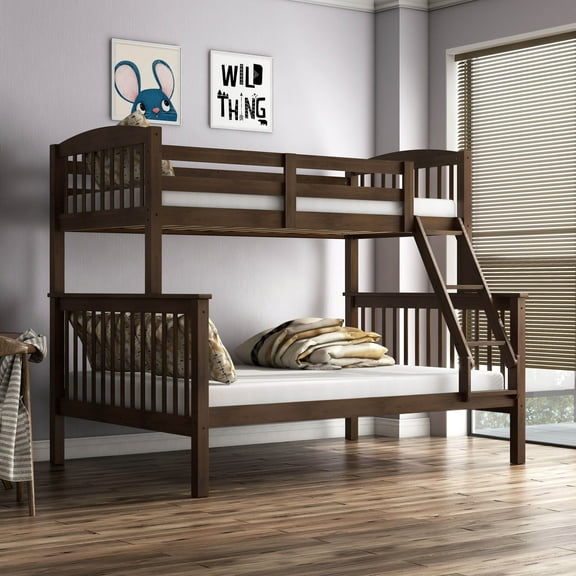 Furniture of America Aida Twin over Full Kids Wood Merlot Red Bunk Bed with Ladder
