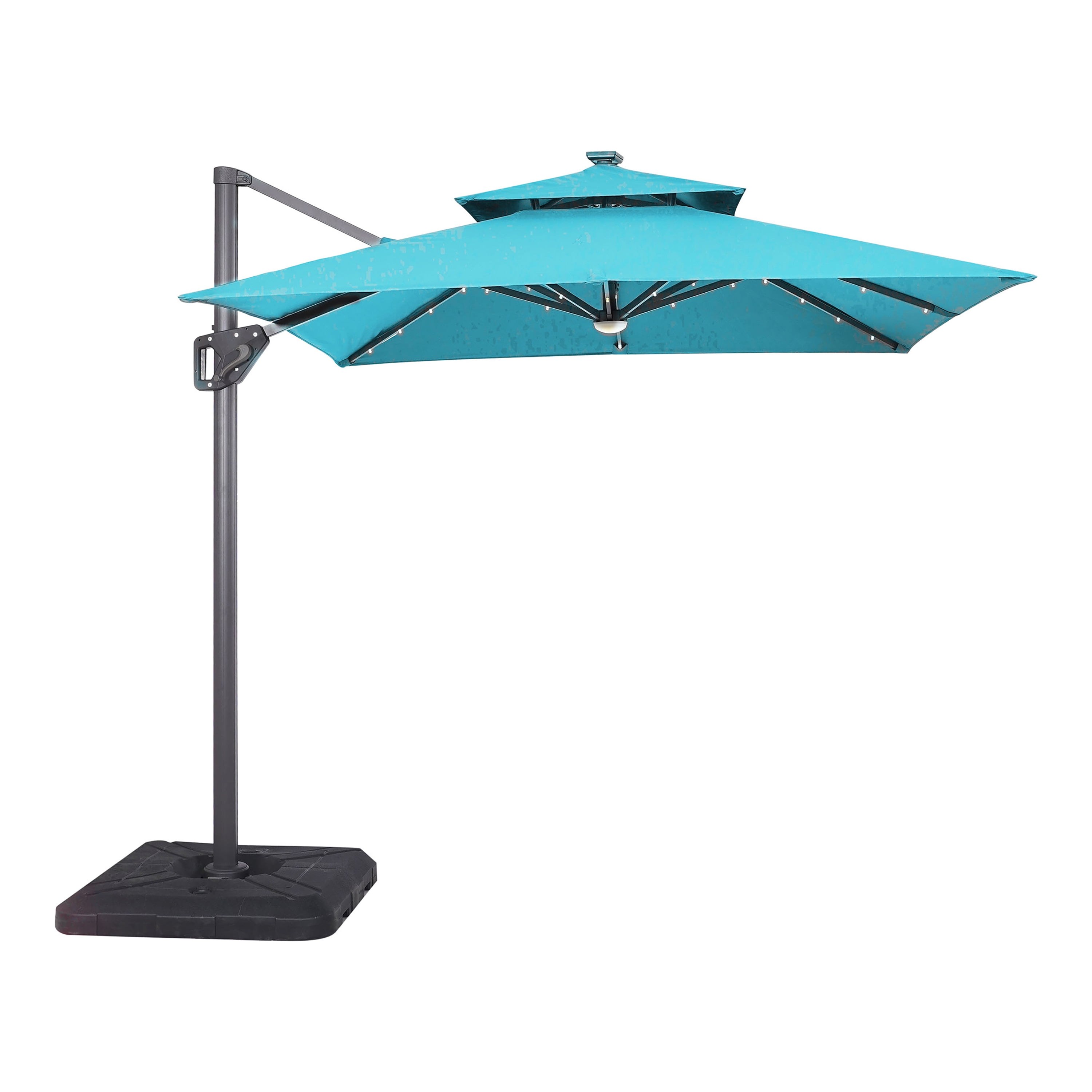 Teal Aluminum 99" Square Cantilever Patio Umbrella with LED Lights