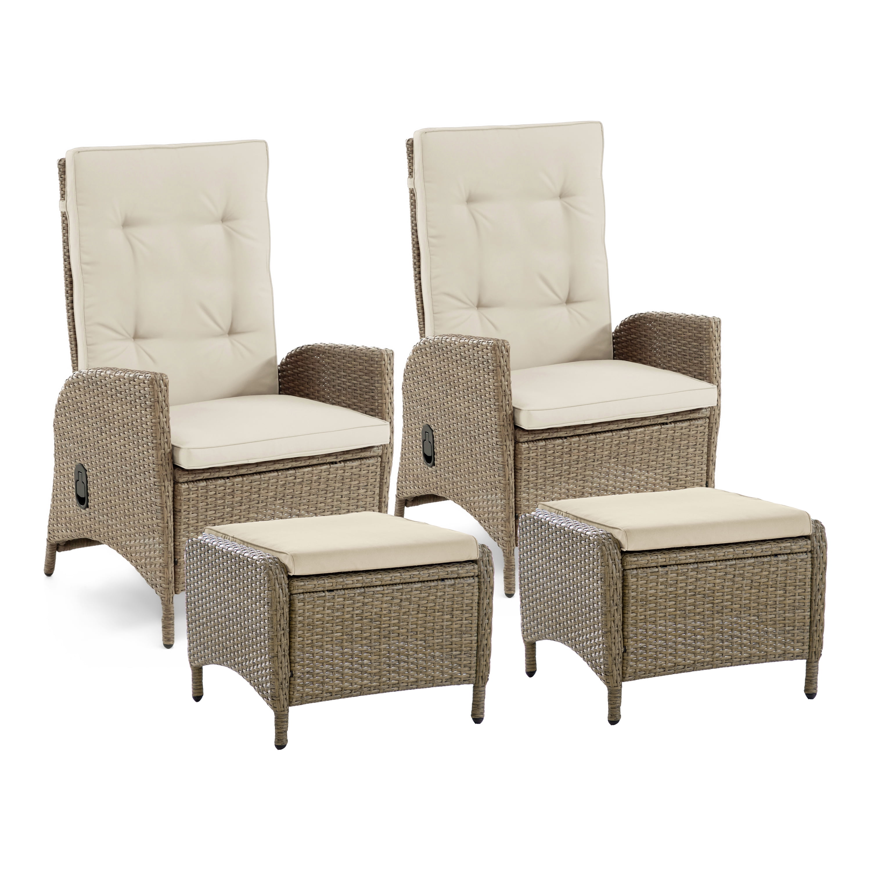 Furniture of America Dexrtus Faux Wicker 2 Outdoor Patio Reclining Chairs with 2 Ottomans, Brown