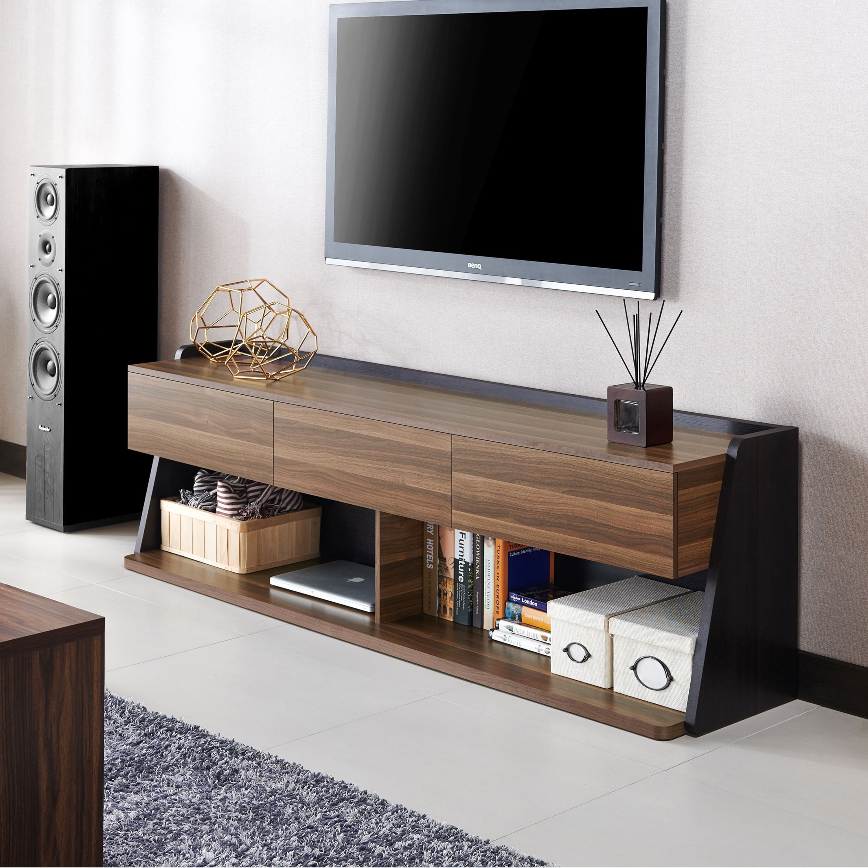 Furniture of America Alan Modern Walnut 73 inch 3 Drawer TV Console by