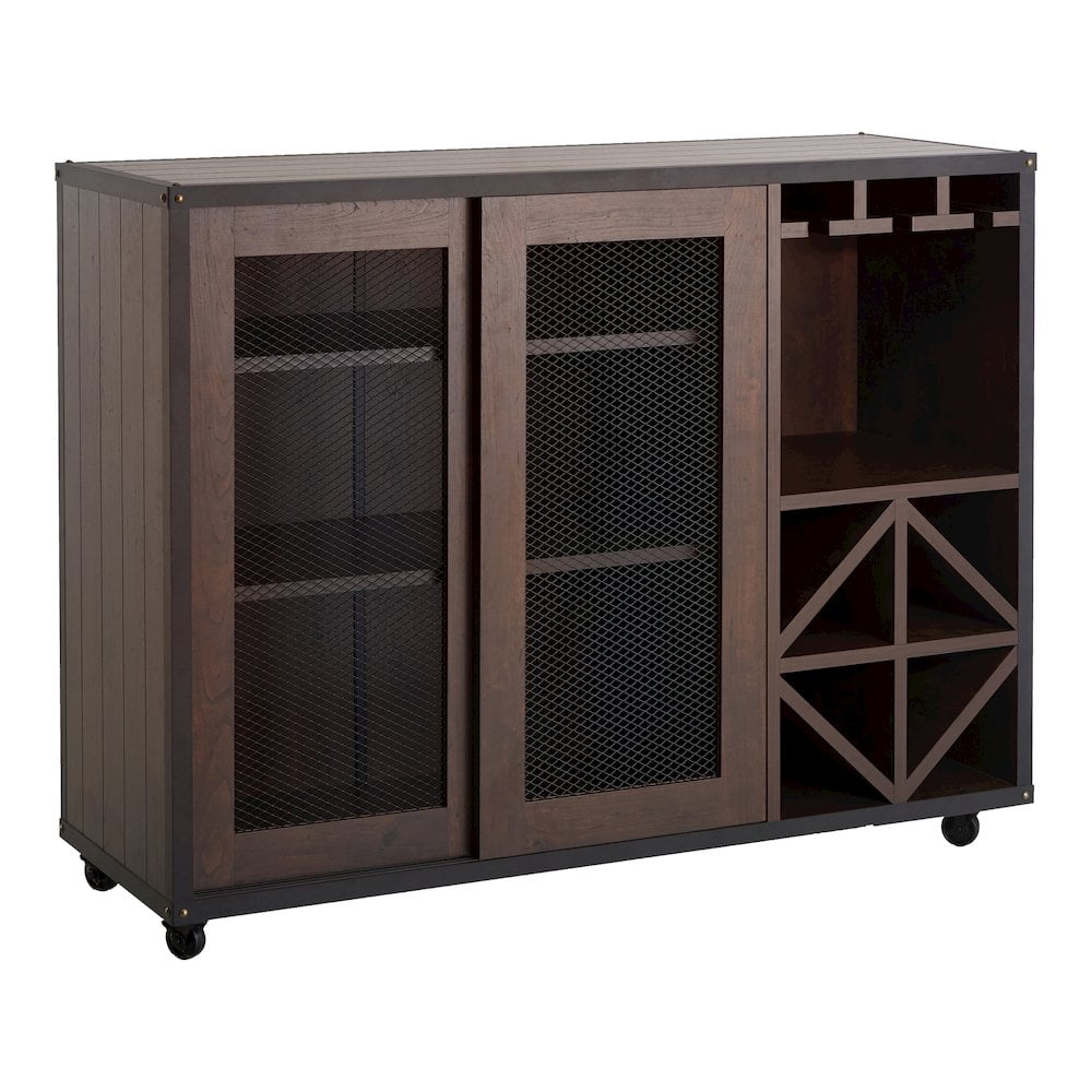 Walnut Multi-Storage Buffet with Casters and Mesh Doors