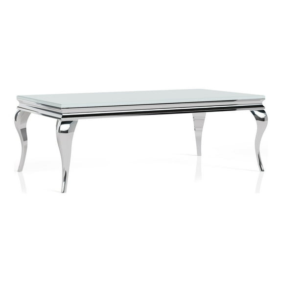 Furniture of America Alang Glam Glass Top Coffee Table in White and Silver