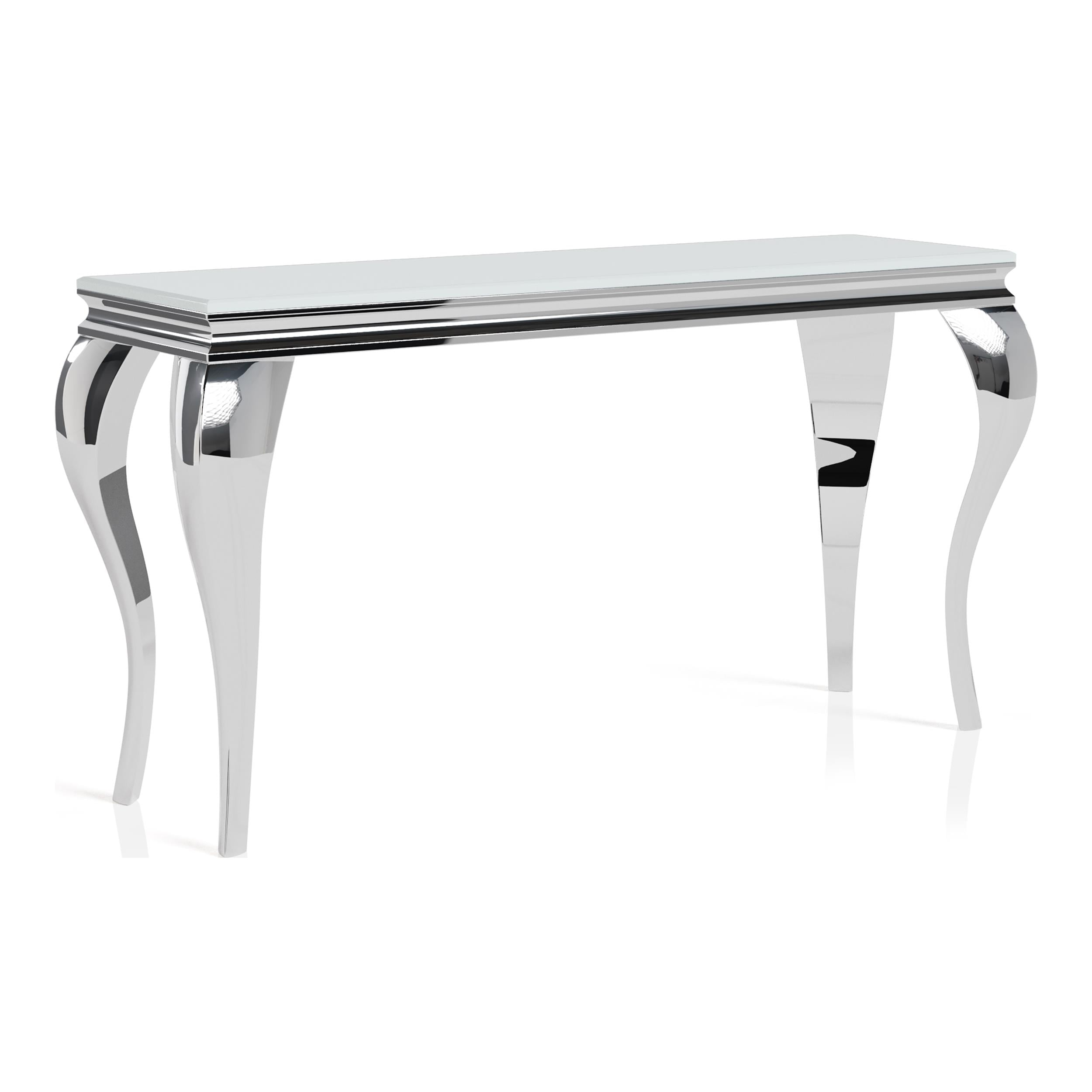 Silver Rectangular Glass Top Sofa Table with Stainless Steel Legs