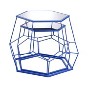 Furniture of America Alba Modern 32-inch Steel Mirrored Geometric 2-Piece Nesting Tables Set by Blue Metallic Finish