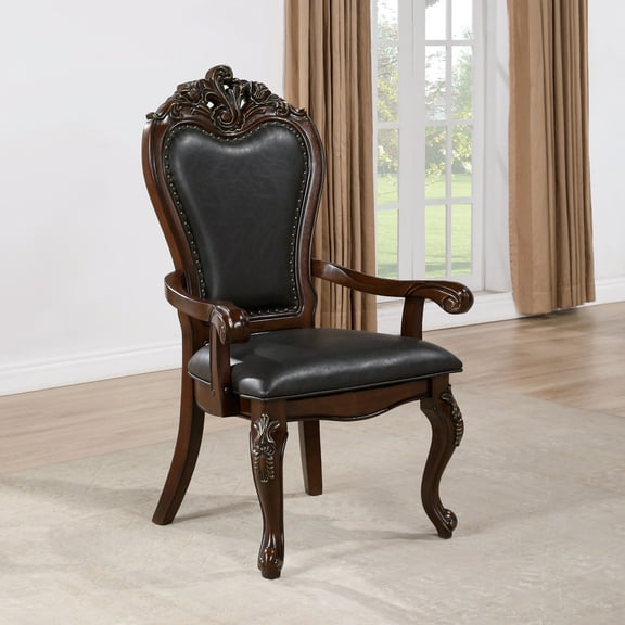 Furniture of America Albernit Faux Leather Arm Chairs in Dark Cherry (Set of 2)