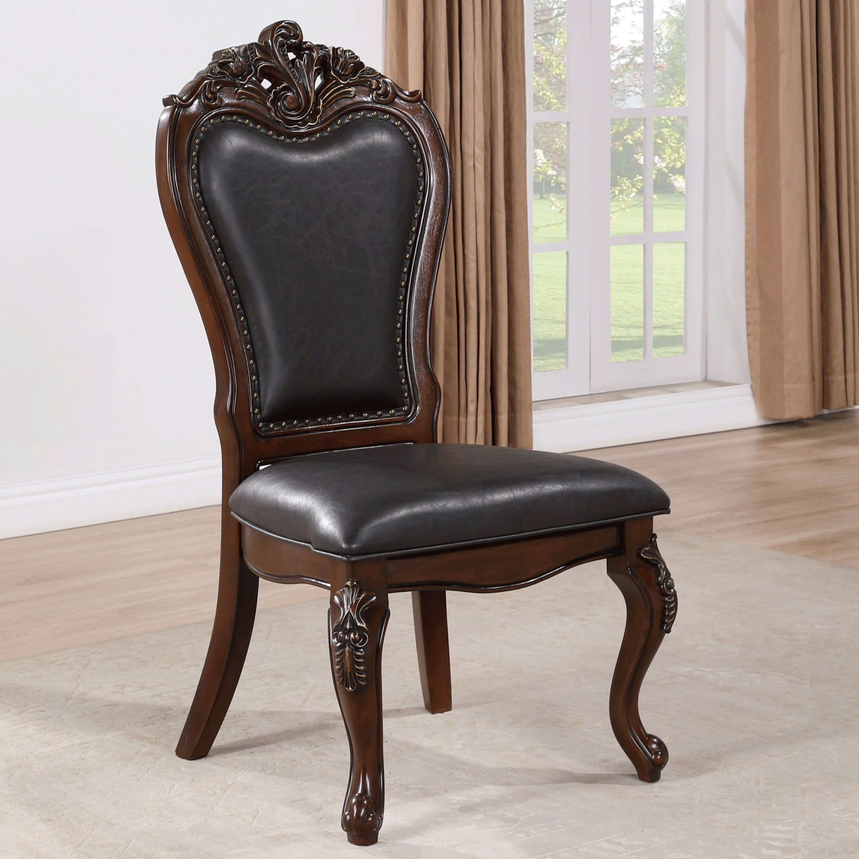 High Back Cherry Faux Leather Upholstered Side Chair