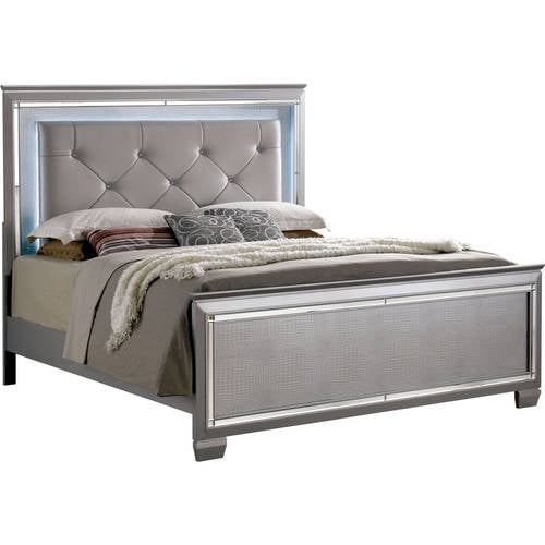 Furniture of America Alderton Panel Bed, Eastern King, Silver and Gray ...