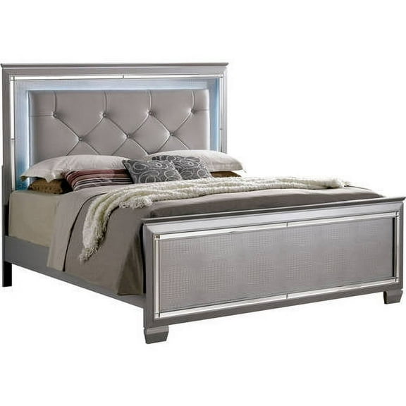 Furniture of America Alderton Panel Bed, Queen, Silver and Gray