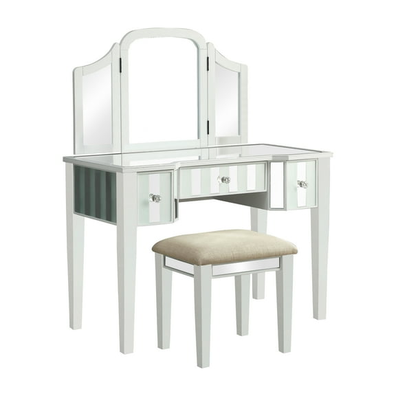 Furniture of America Aleana Modern 3-Piece Mirrored Vanity Set, White