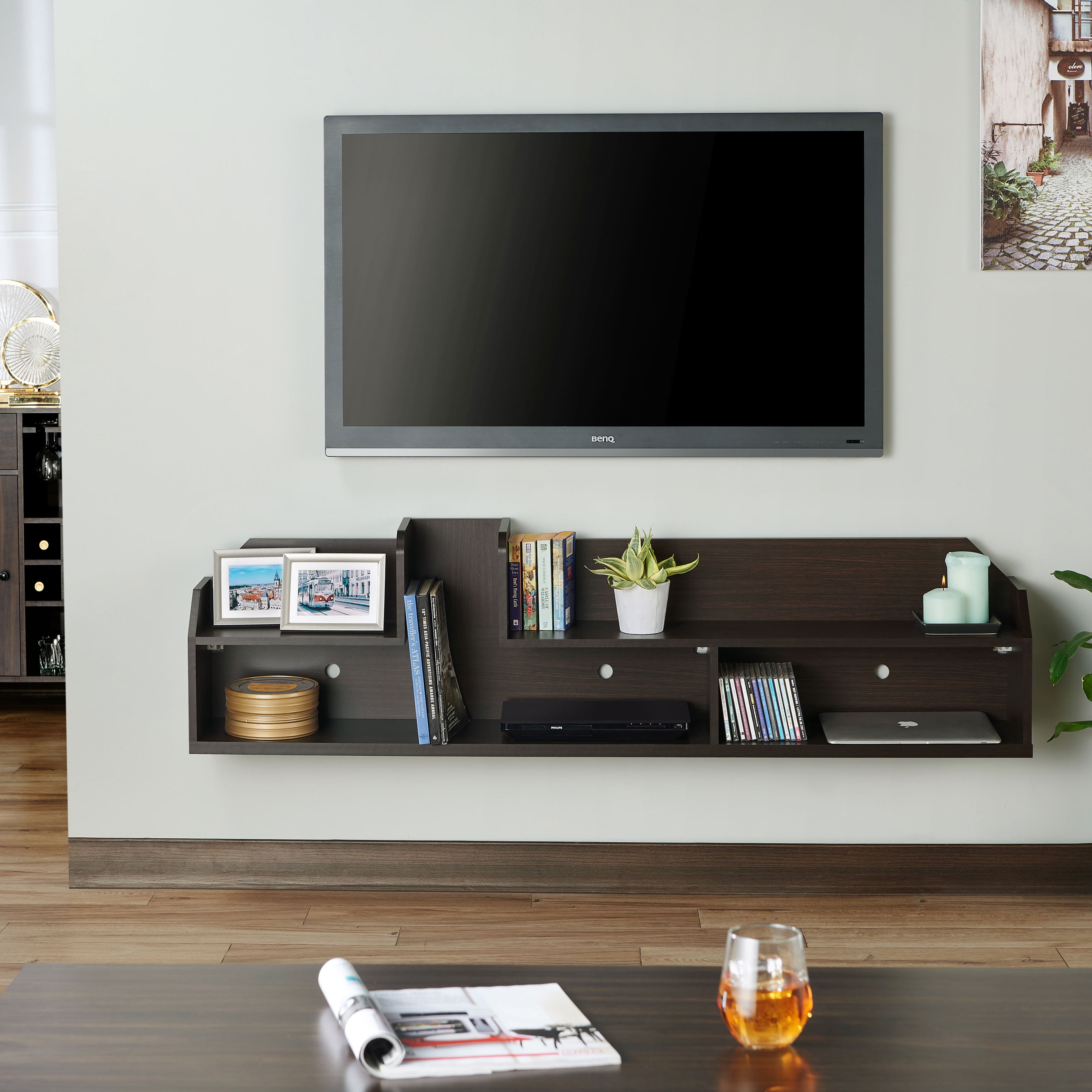 Materialisme ost udmelding Furniture of America Alex Modern Wall Mount TV Stand, 63", Walnut -  Walmart.com