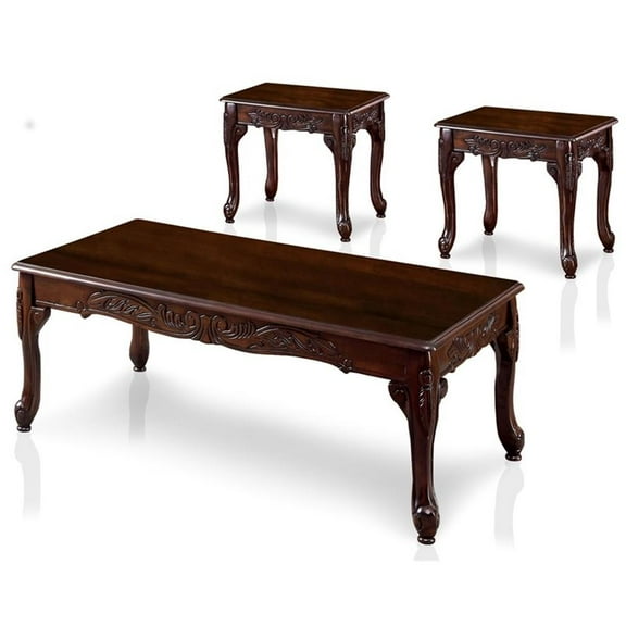 Furniture of America Alice Solid Wood 3-Piece Coffee Table Set in Dark Cherry