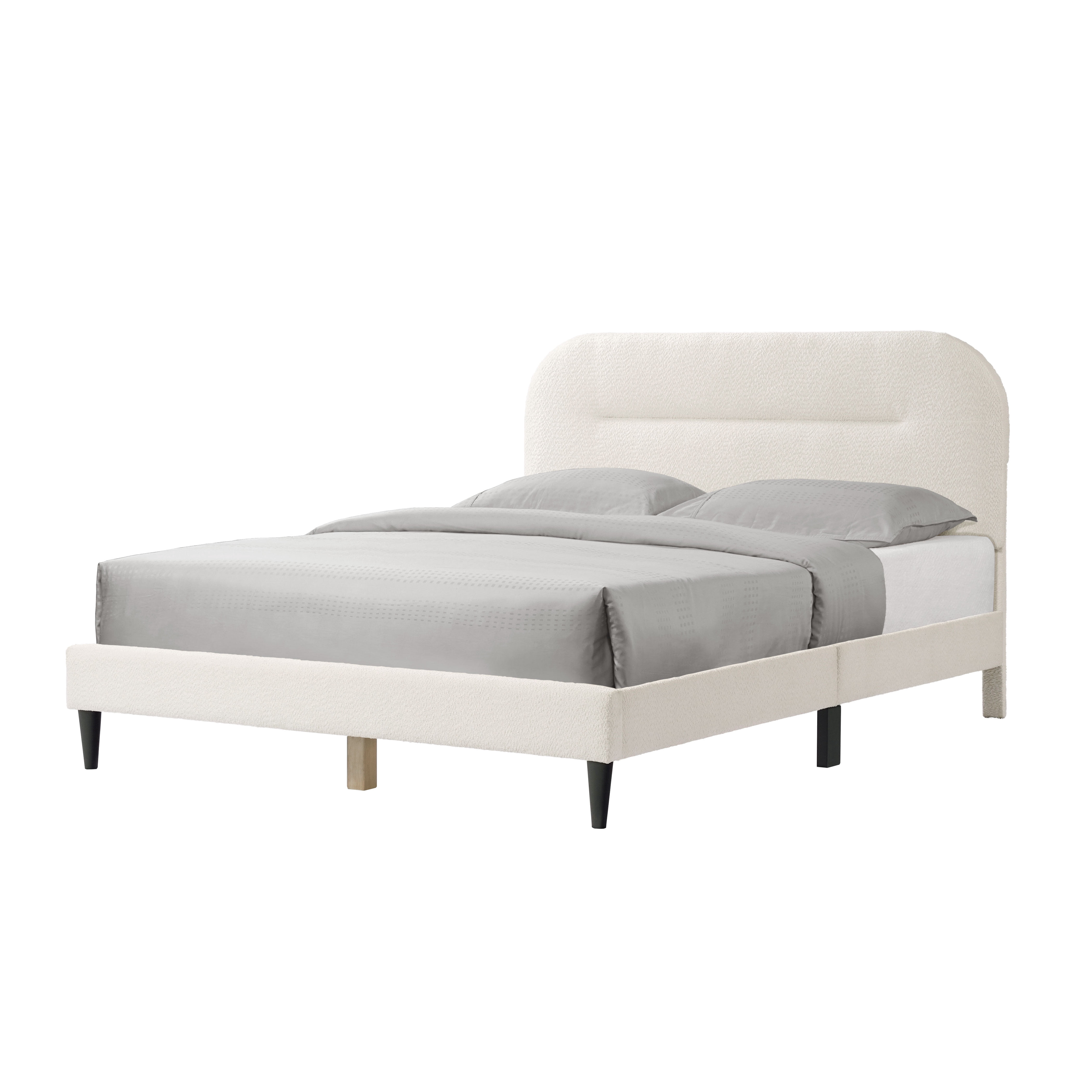 Furniture of America Aliz Modern Boucle Fabric Platform Bed, Queen, White