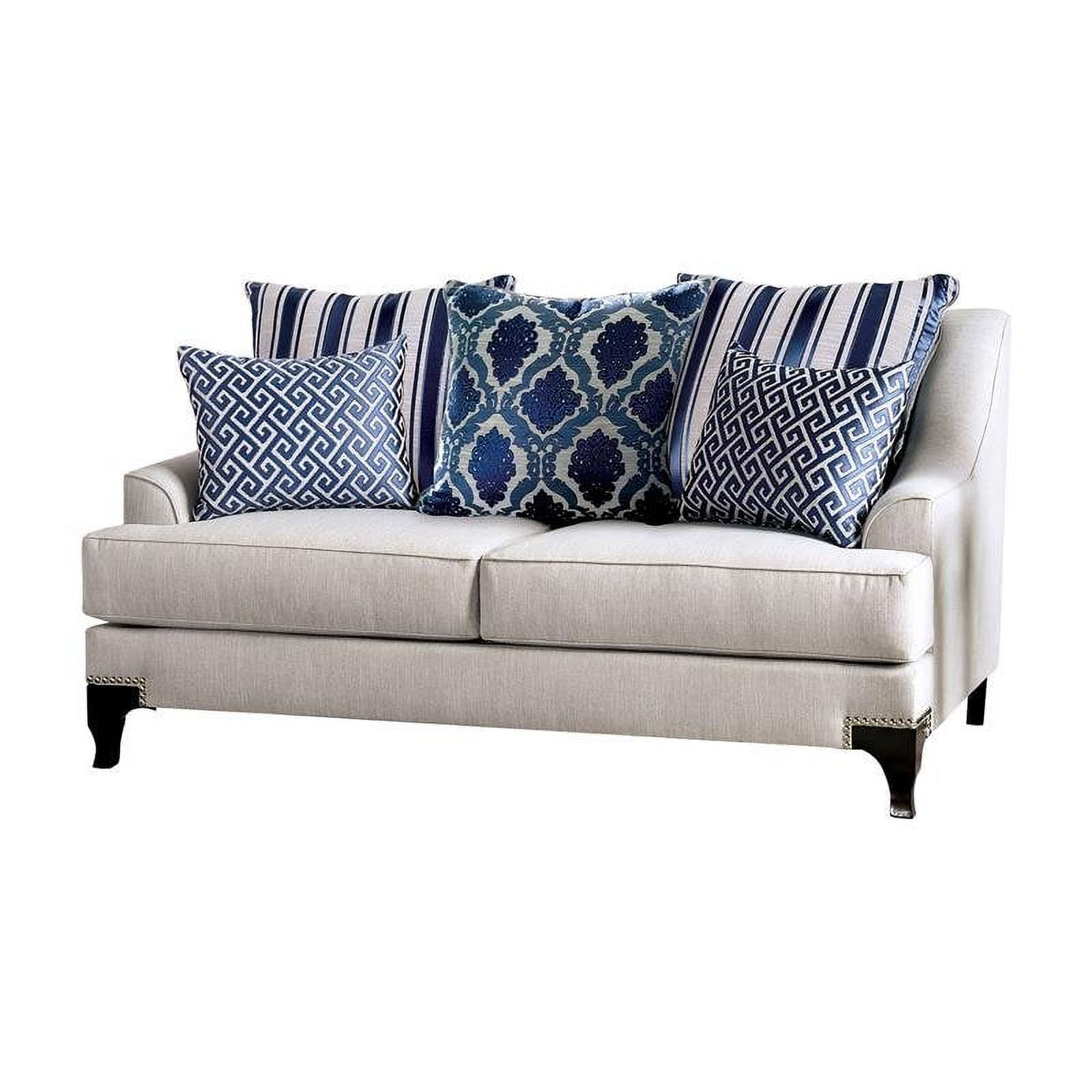 Light Gray Chenille Nailhead Trim Loveseat with Wood Frame