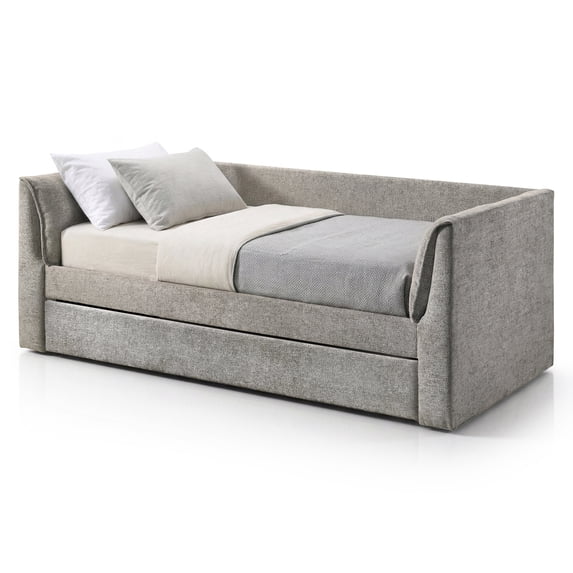 Furniture of America Alonsa Fully Fabric Upholstered Track Arm Twin Daybed with Trundle, Slate Gray